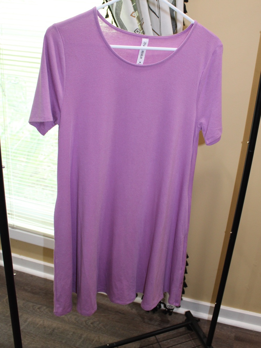 Zenana Premium Lavender Swing Dress Short Sleeve Soft Knit Size Medium